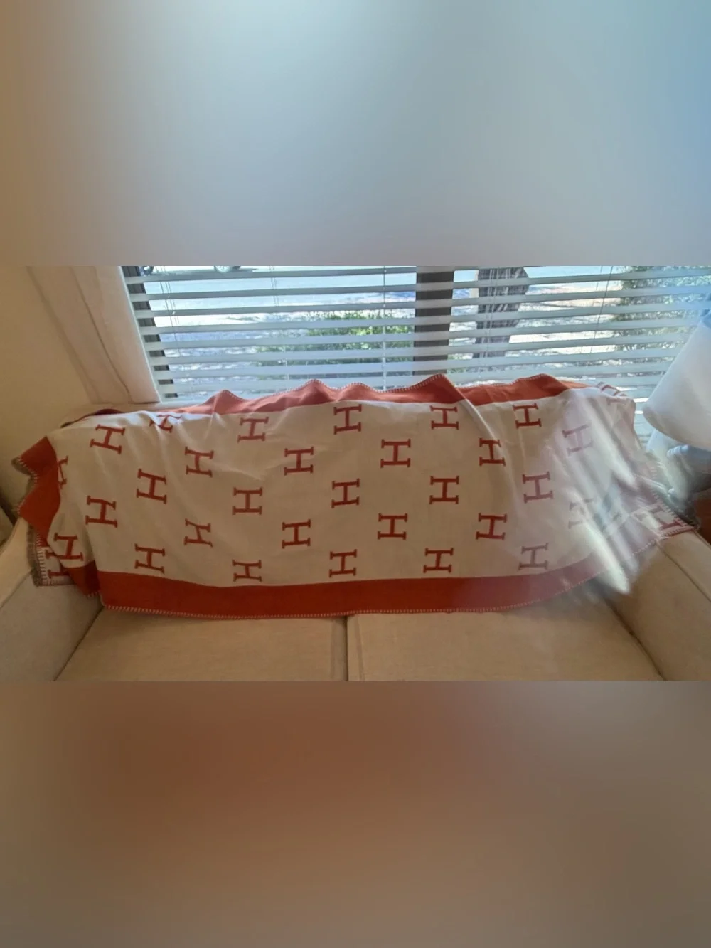 Hermes orange and white H monogram throw/scarf